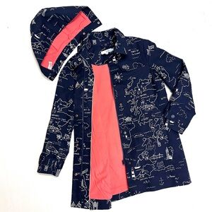 Boden Navy and Coral Map Print Jacket